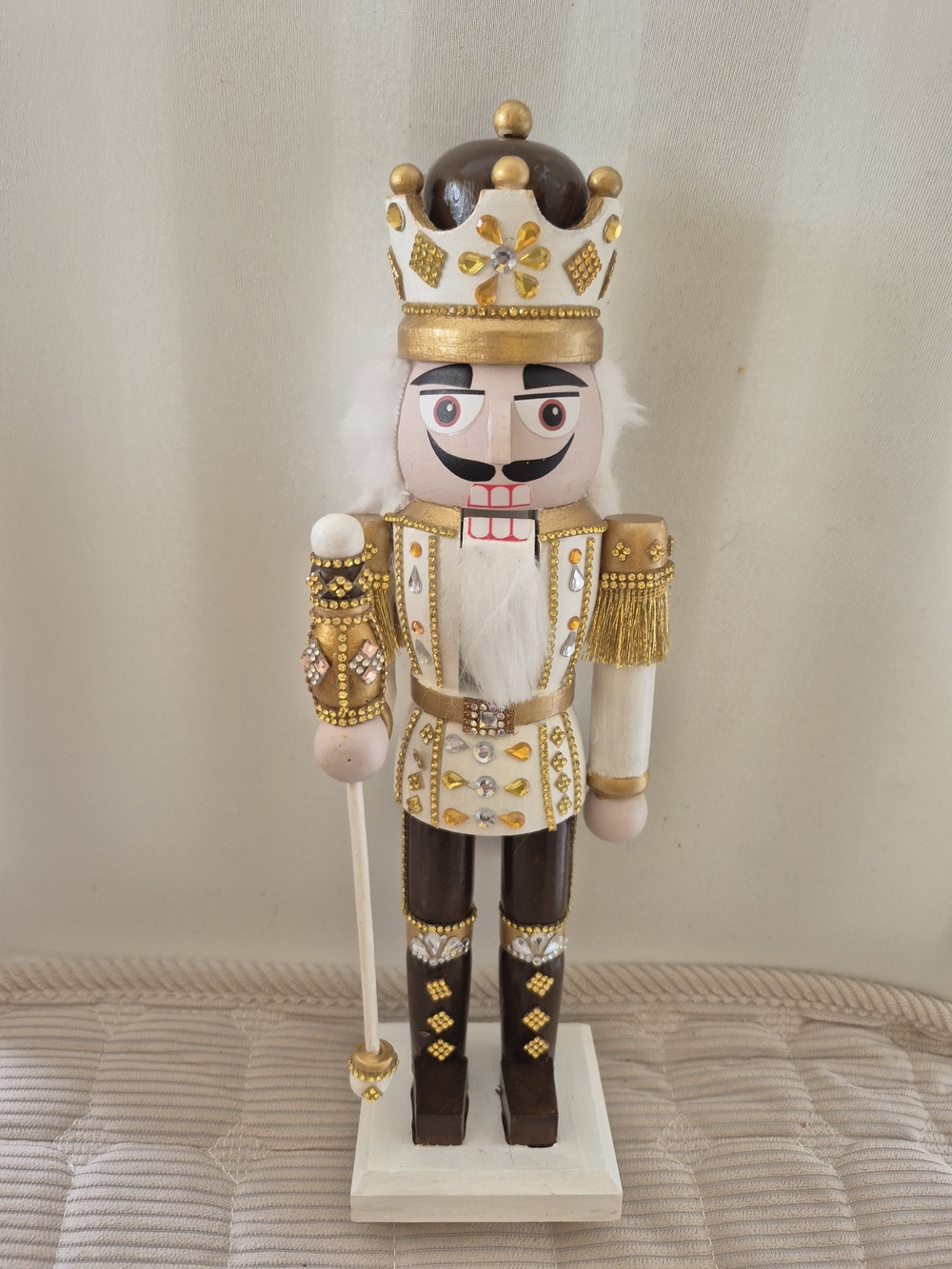 Premium Gold White and BrownNutcracker King Figurine - Decorative Holiday Accent